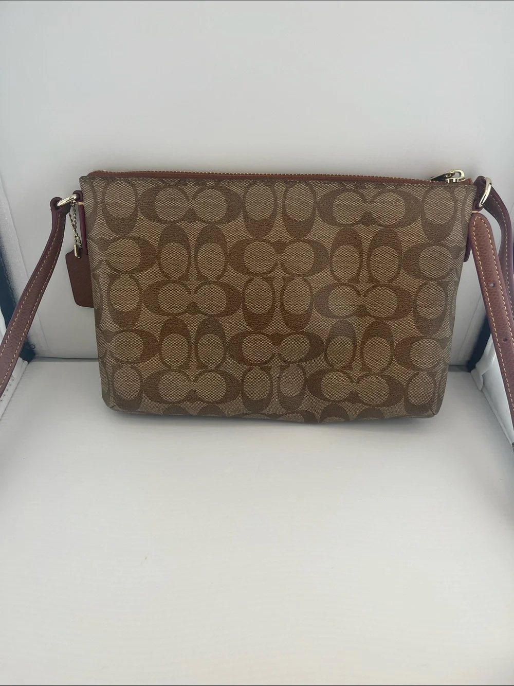 Coach Brown Signature Canvas Crossbody with Leather Trim